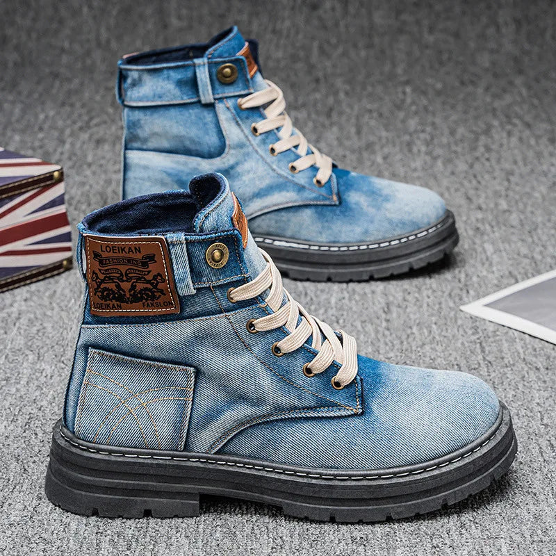 LOR MALE 2026 New Men's High Top Denim Boots, Casual Sports Shoes, Trendy and Fashionable Men's Boots