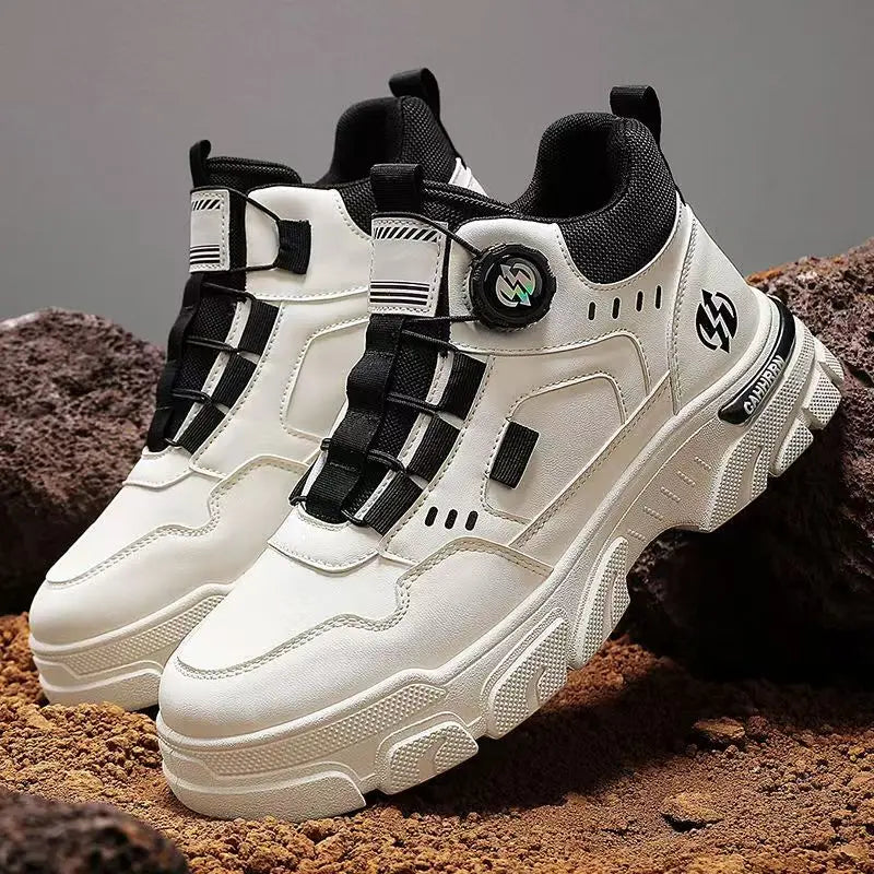 LOR MALE Men's Casual Sporty  Boots High-Top Wear-Resistant Anti-Slip Shoes Comfortable Breathable PU Leather round Toe Boots