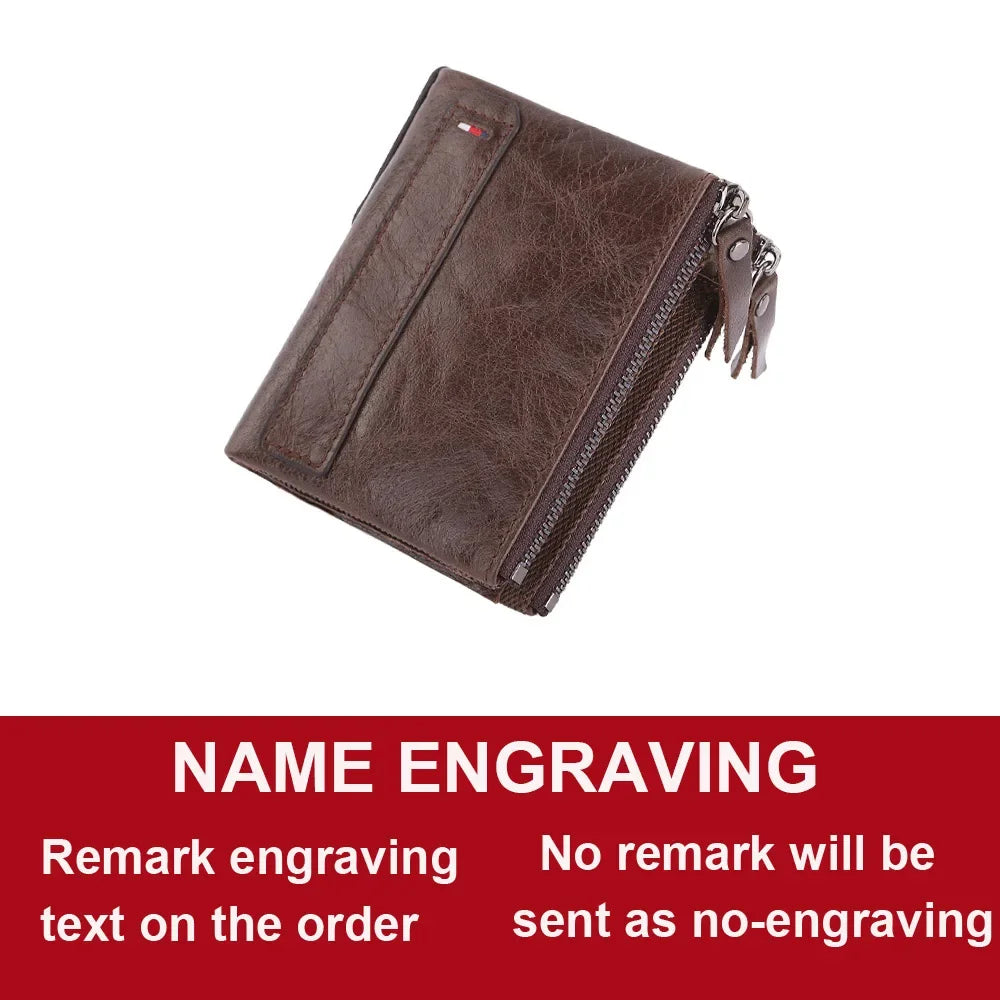 LOR MALE 2024 Men Wallets 100% Genuine Cow Leather Name Customized Short Card Holder Leather Men Purse High Quality Brand Male Wallet