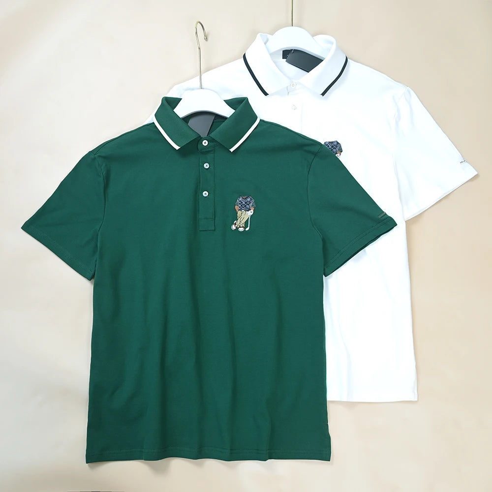 LOR MALE Men's  Shirt Short Sleeve Embroidered Pattern Breathable Standard Fit Summer New Style T-Shirt Male Model Clothing
