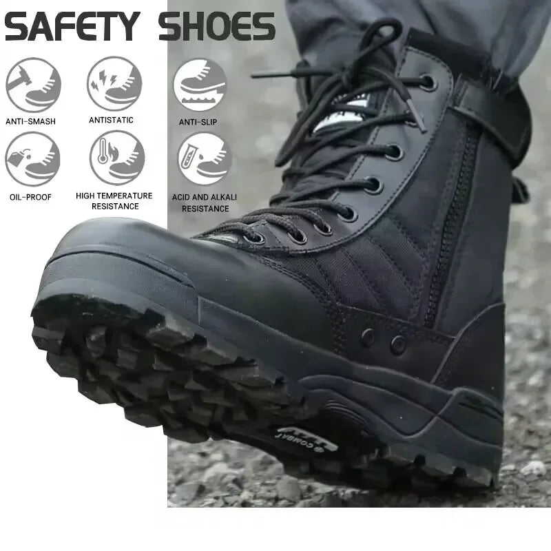 LOR MALE Men's Steel Toe Boots Outdoor Tactical Hiking Desert Boots Men Stab-proof Smashing Work Safty Shoes Wear Protection Shoes