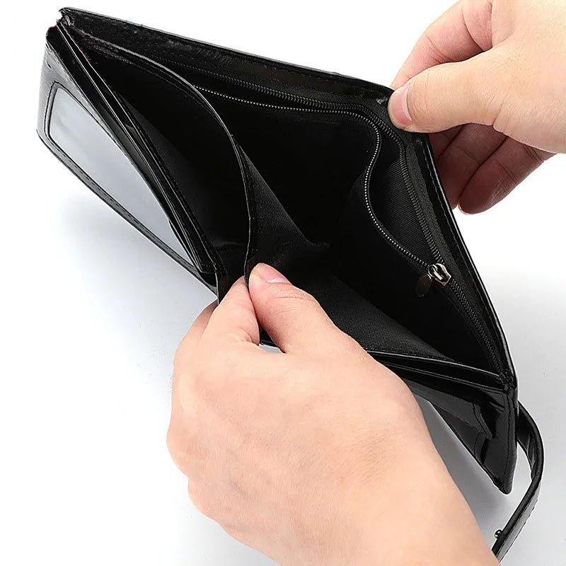 LOR MALE Men's Wallet Rfid Vintage Oil Wax Leather Threefold Wallets for Men Credit Card Holder Purse Money Bag Wallet Man
