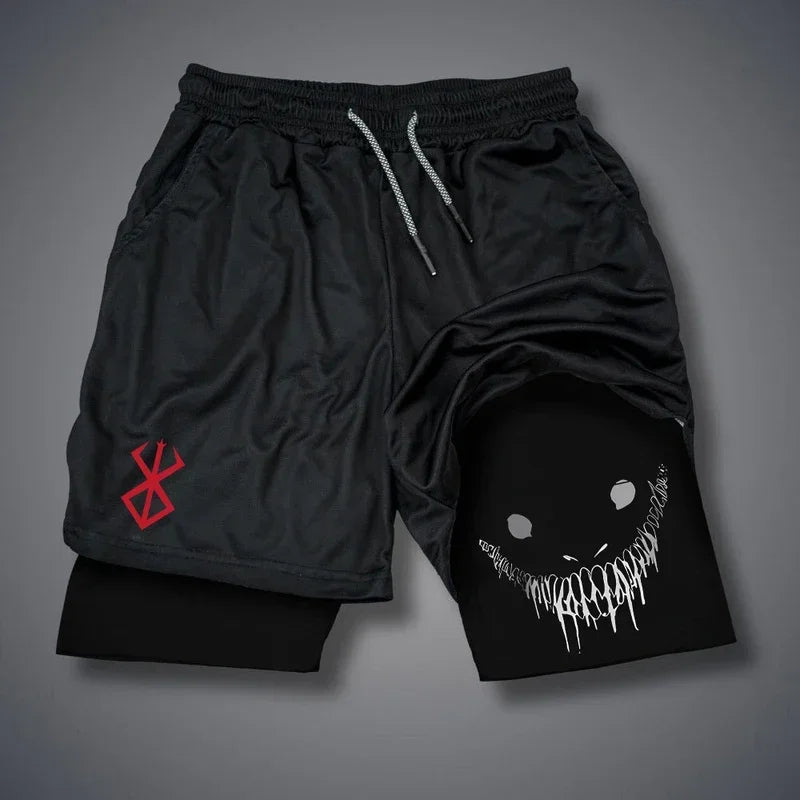 LOR MALE Summer Men Shorts Funny Graphic Print Running Fitness Gym Training Sport Shorts Quick Dry Workout Jogging Double Deck Shorts Man