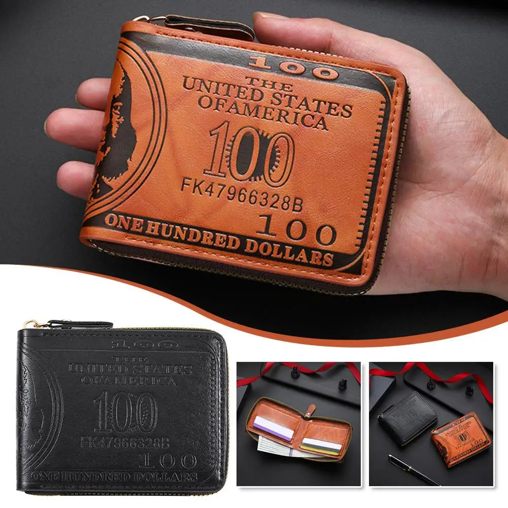 LOR MALE Wallets with 100 US Dollar Pattern Hasp Male Leather Wallet with 2