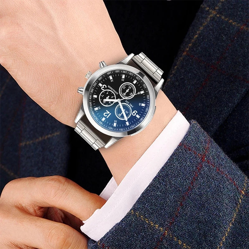 LOR MALE 1/2PCS Men Business Watches Steel Band Quartz Watch with Bracelet（Box not