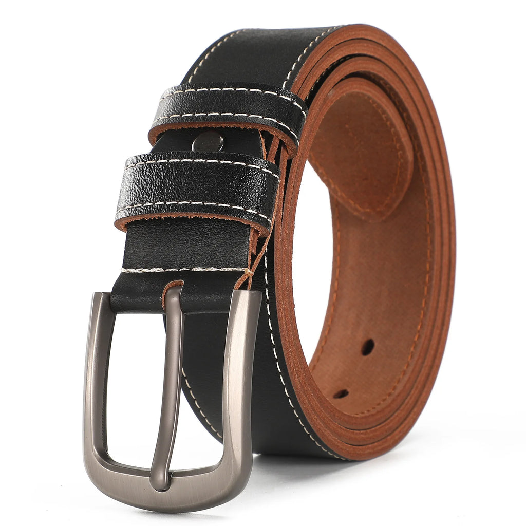 LOR MALE Retro Leather Men's Belt High Quality Buckle Hardware Simple Design Versatile Accessories Fit Jeans Pants Trousers Festival Gift