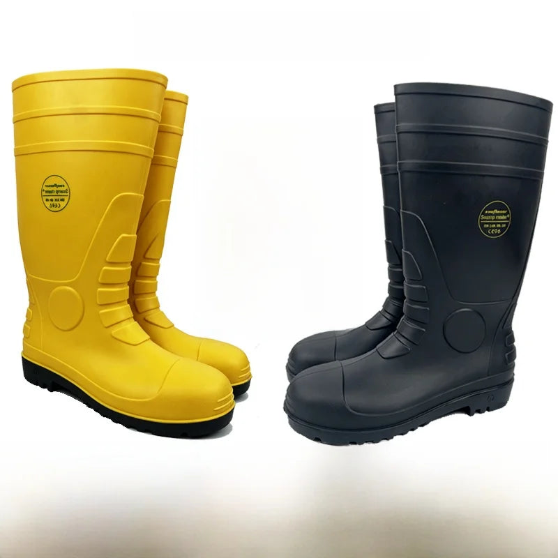 LOR MALE Leer Steel Toe Anti-Static Oil Resistant Chemical Proof Safety Boots Chemical Factory Gas Station Rain Boots Waterproof Shoes