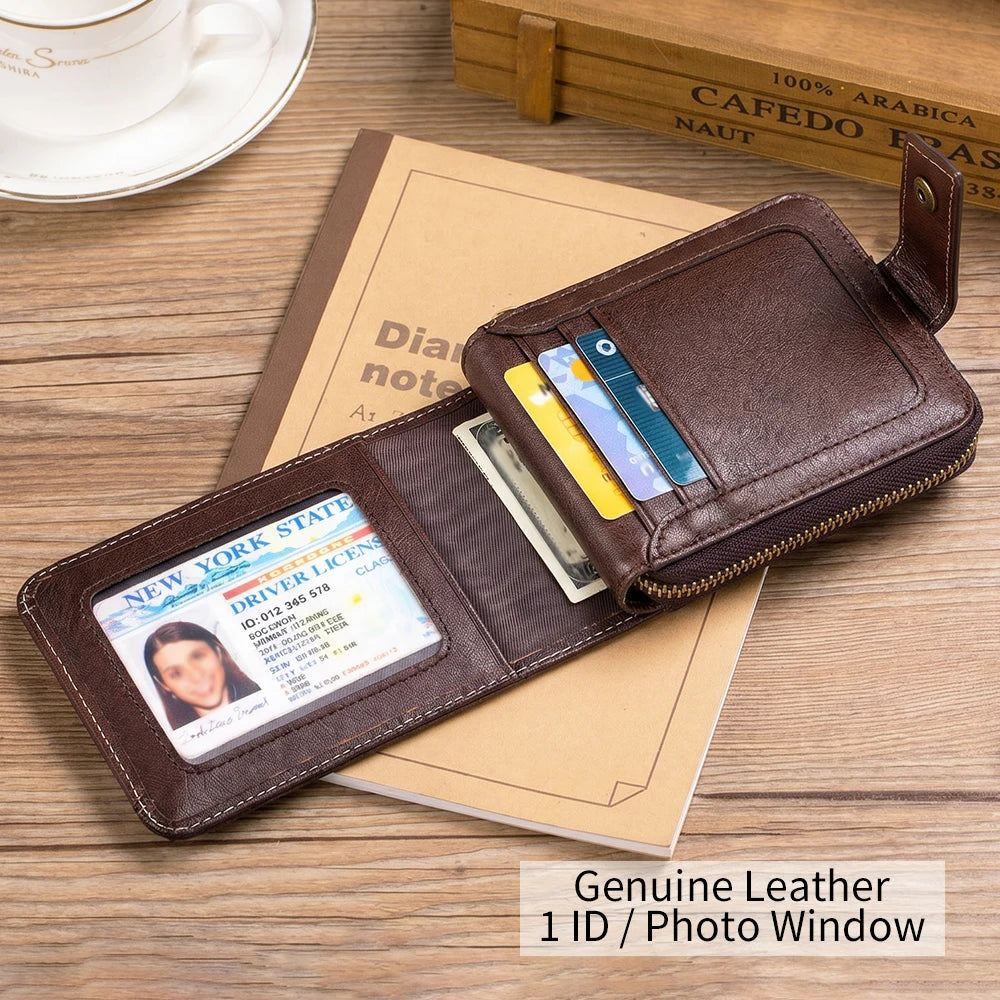 LOR MALE Leather wallet, men's leather coin purse, multi slot with photo album window, anti-theft brush, perfect gift item