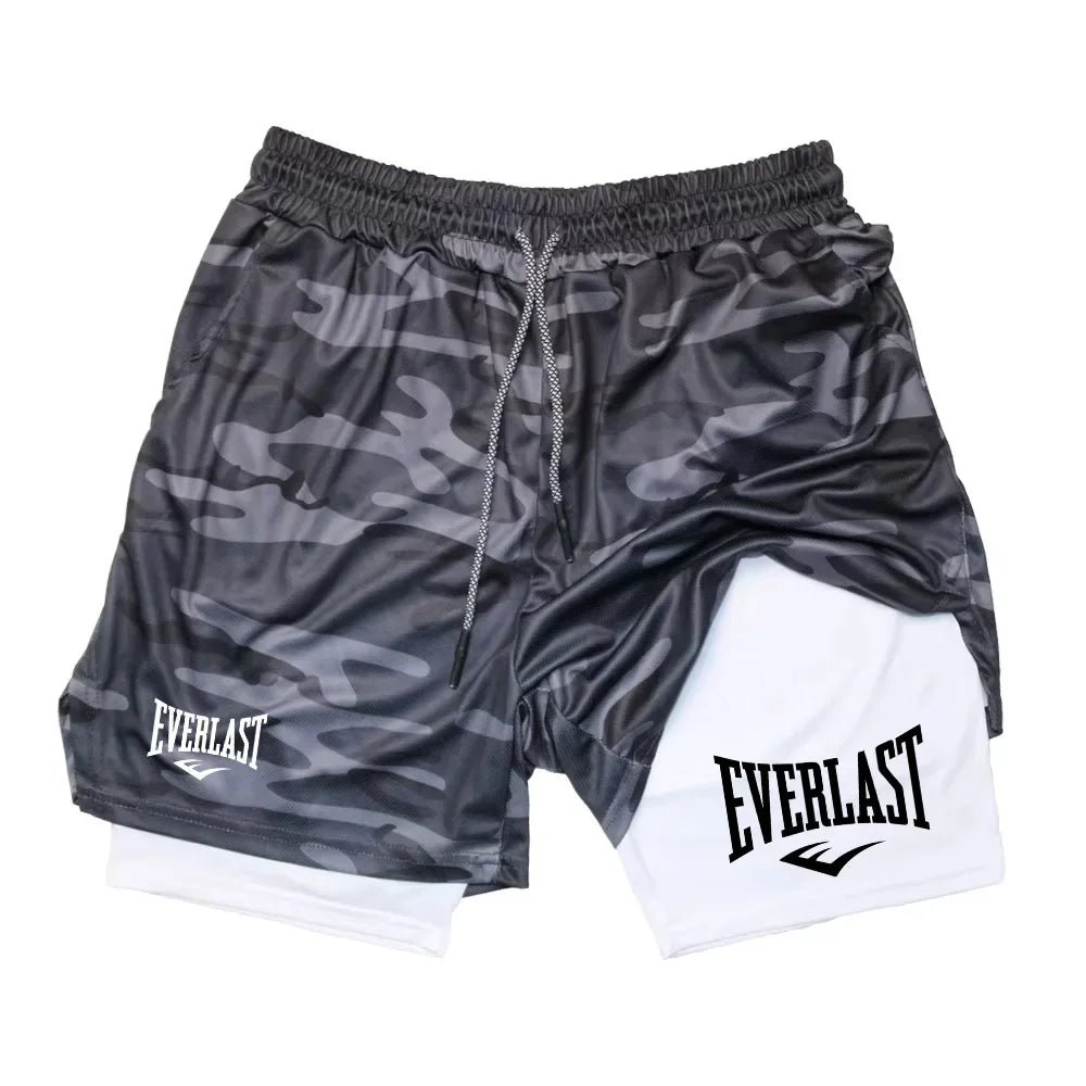 LOR MALE Men Running Shorts 2 In 1 Double-deck Sport Shorts Sportswear Gym