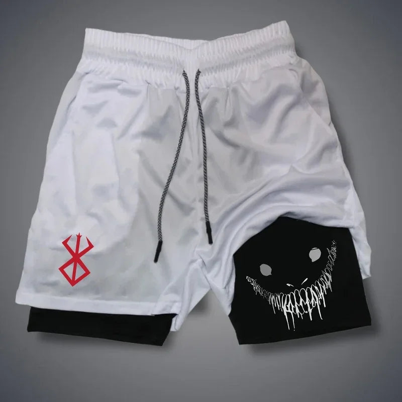 LOR MALE Summer Men Shorts Funny Graphic Print Running Fitness Gym Training Sport Shorts Quick Dry Workout Jogging Double Deck Shorts Man