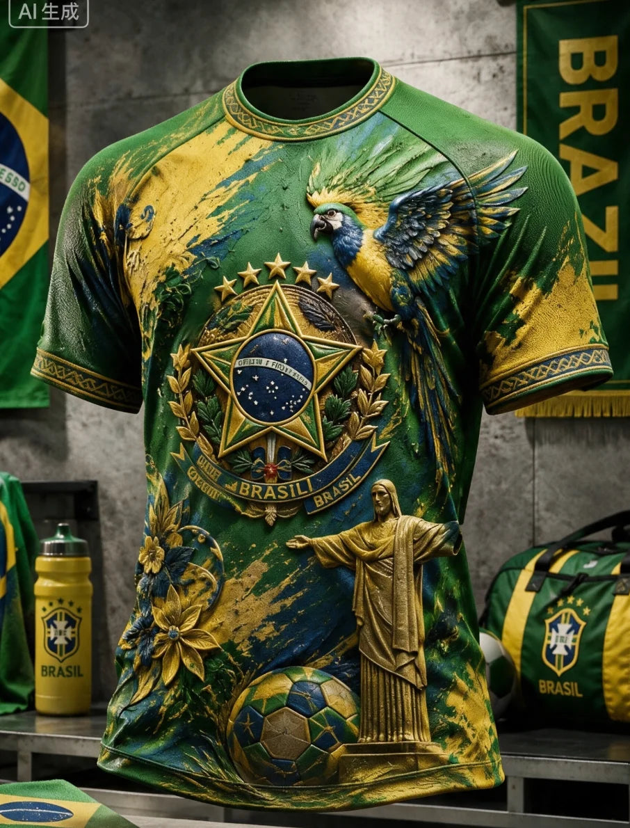 2026 New Brazilian Flag Themed Football Jersey, Fan Friendly Sports Training, Quick Drying T-shirt for Men Family Kids Tees