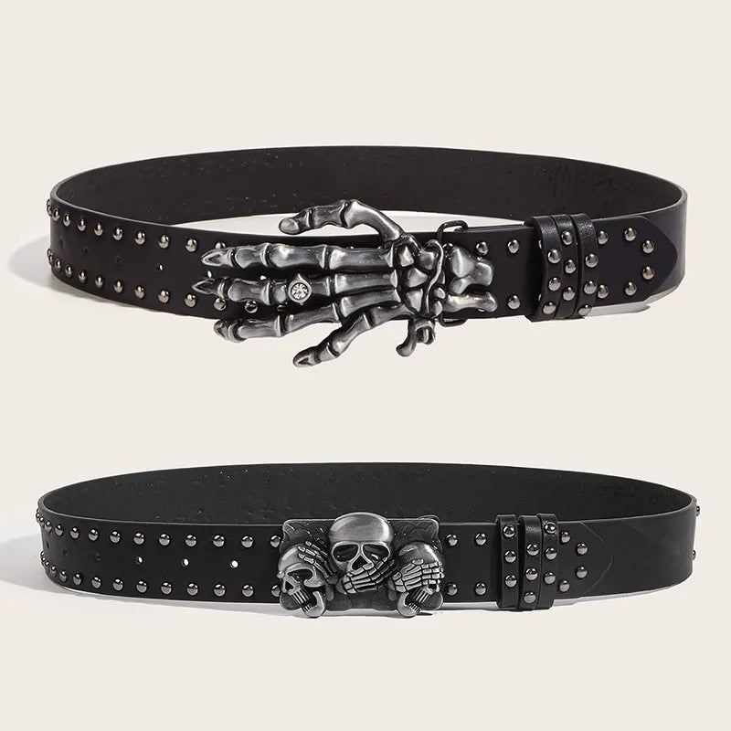 LOR MALE Desinger Belts For Women High Quality Luxury Brand Punk Goth Rivet Black Jeans Unisex Men Belt Paw Skull Buckle Waistband Man