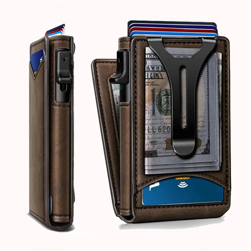 LOR MALE Hot Sale Man’s Double Flip Wallet Multifunctional Metal Flip Wallet RFID Anti-Theft Money Holder