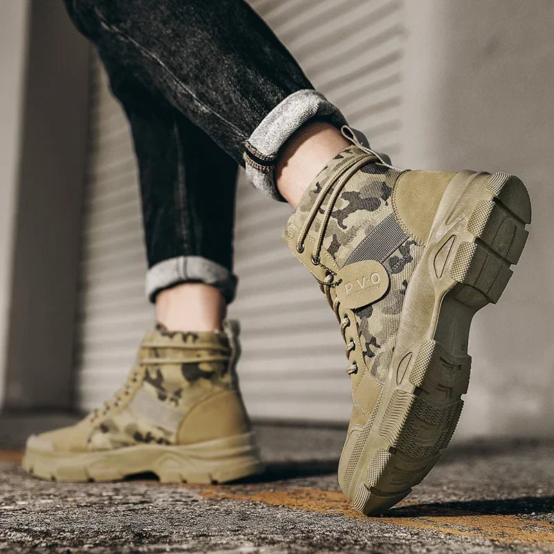 LOR MALE High-Top Boots for Men Autumn Camouflage Desert Casual Flats Mens Boot Breathable Non Slip Work Shoes for Men Zapatillas Hombre
