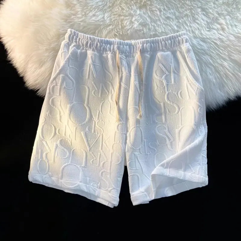 LOR MALE Casual Men's Shorts Summer Trendy Brand American Retro Loose Fit Five-Quarter Length Sporty Style Straight Leg Mid-Low Waist