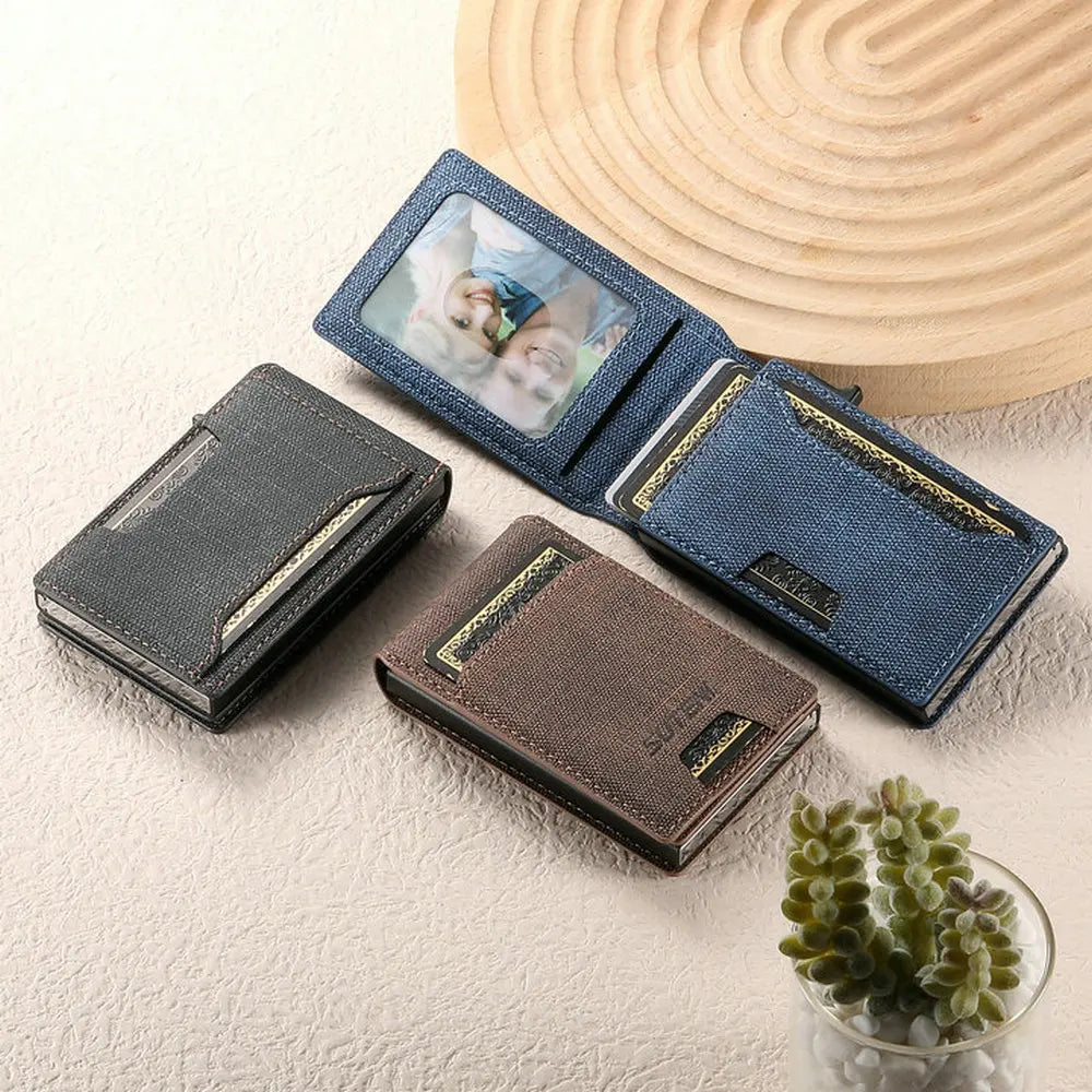LOR MALE Luxury High Quality Leather PU Capa For Men Wallet Cards Slot Case Card Box Pressing The Button Automatically Ejects The Card