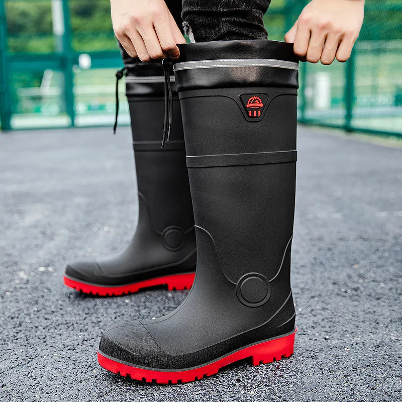 LOR MALE Men Rain Boots Steel Toe Platform Boots Waterproof Non-slip Rain Shoes Anti-smash Anti-stab Work Shoes Slip-On Anti Crush Boots