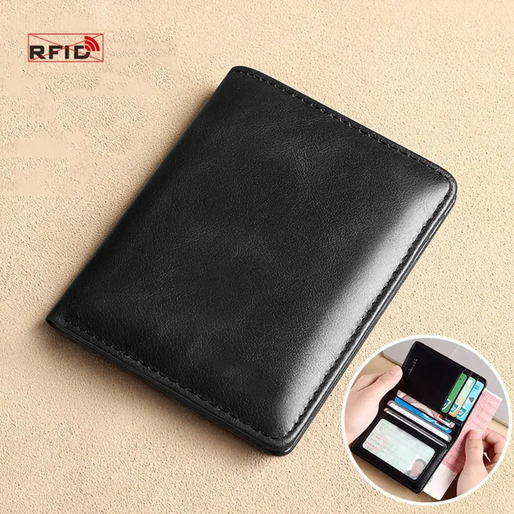 LOR MALE Vintage Leather Mini Wallets RFID Card Holder Money Clip Slim Male