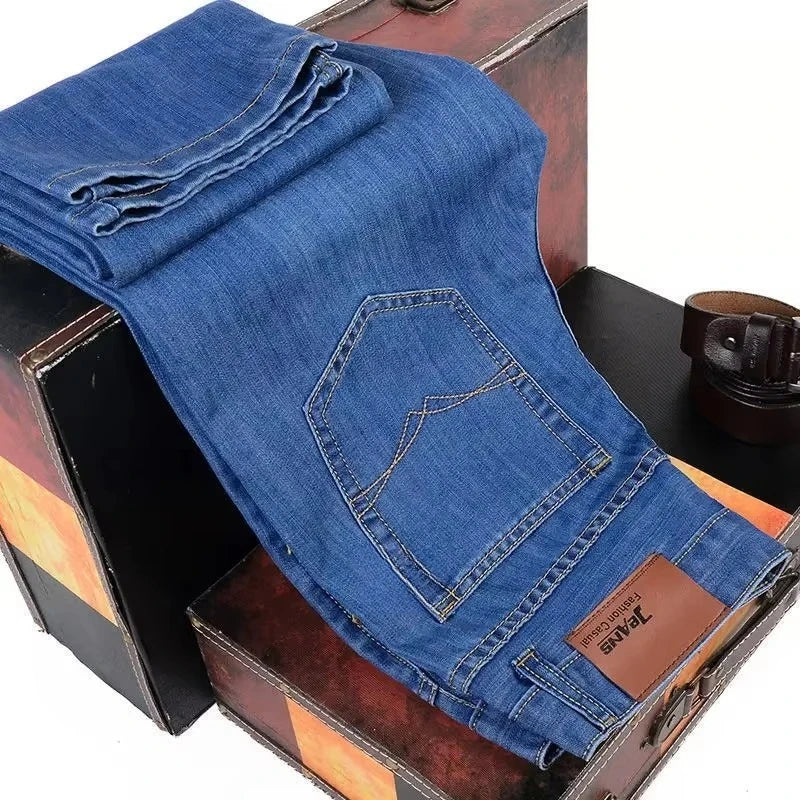 LOR MALE 2025 NEW Men's Fashion Business Jeans Classic Style Casual Stretch Slim Jean Pants Male Brand Denim Trousers Black Blue