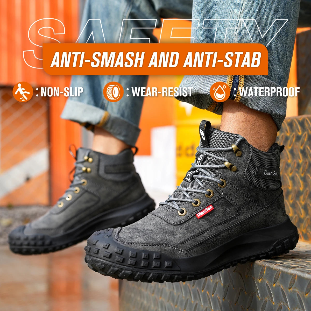 LOR MALE Men's Safety Work Boots Steel Toe Anti-smash Safety Shoes Wear-resisting Anti-Puncture Sole Fashionable Boots Forging Workshop