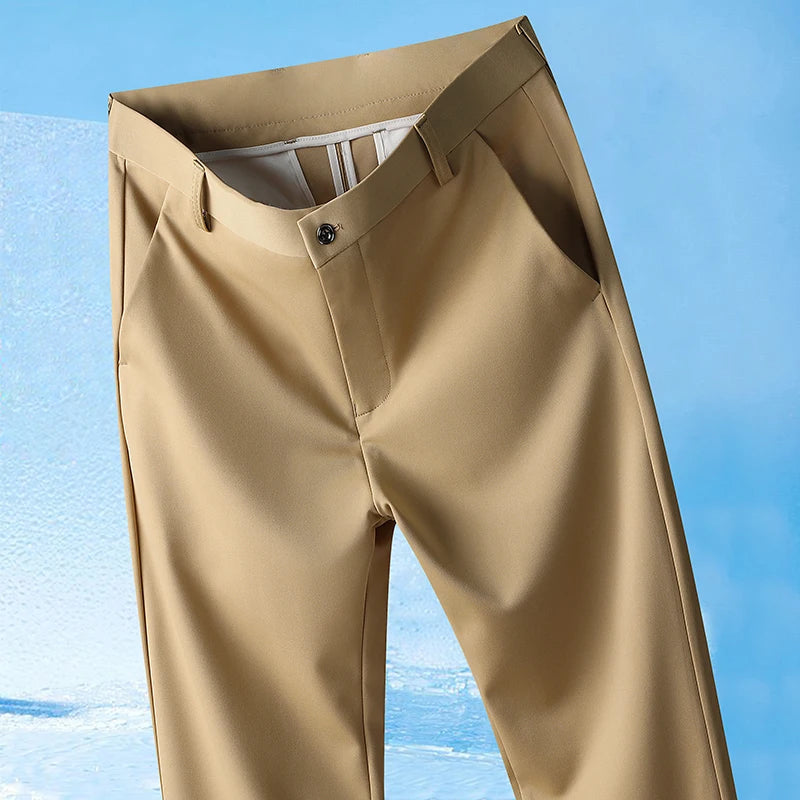 LOR MALE 29-42 Men's Summer Pants Thin Straight Stretch Casual Pants with No Trace No Ironing Fabric Silky and Cool Feeling