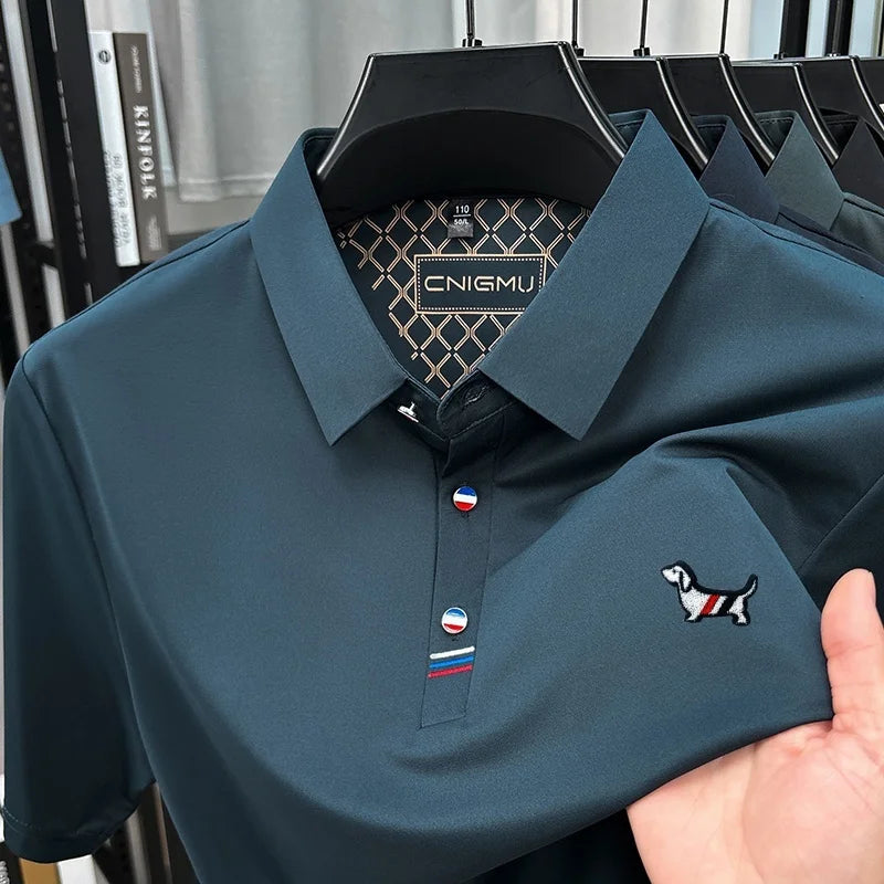 LOR MALE Hot Quality Man Short-Sleeved Polo Shirt Lapel Button Dog Embroidery Spring Casual Elegance T-Shirt Simple Business MensClothing