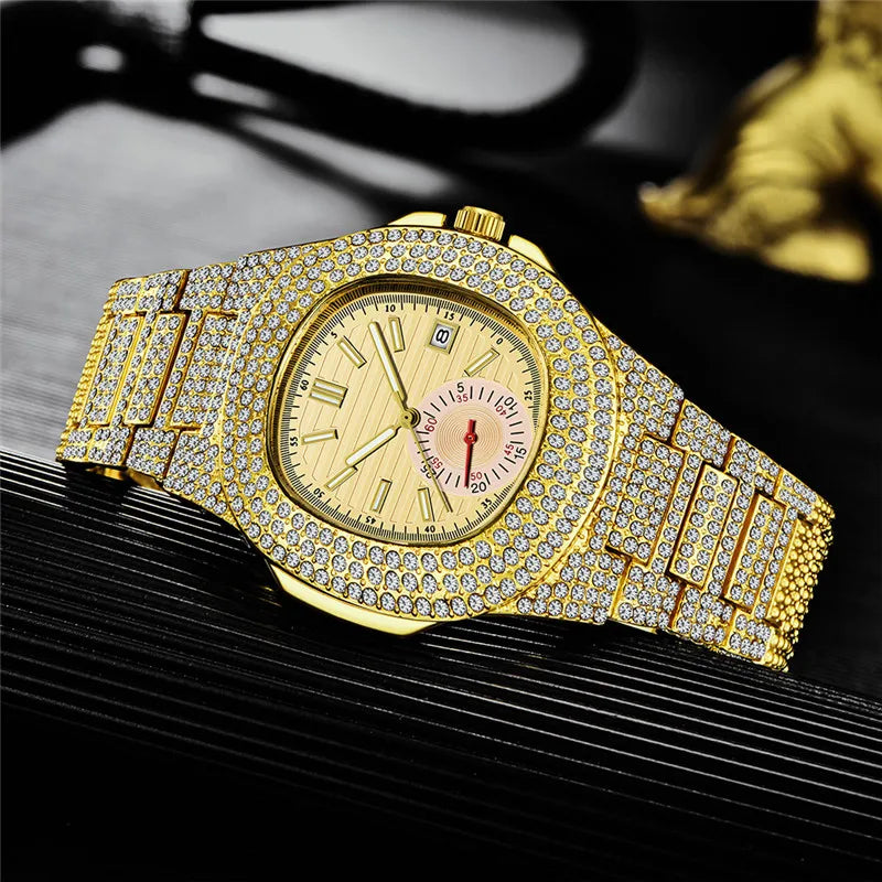 LOR MALE Hip Hop Watches Reloj Hombre Alloy Band Diamond Calendar Gifts Quartz