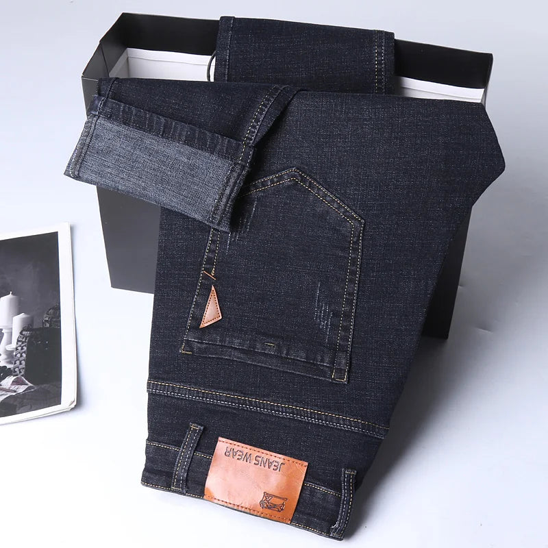 LOR MALE Men Fashion Straight Jeans Men 2025 New Stretch Slim Fit Pants Comfortable Soft Business Denim Trousers Male Brand Clothing