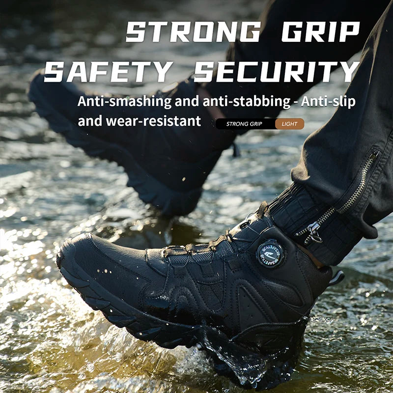 LOR MALE Waterproof Safety Boots Men Indestructible Steel Toe Work Boots Anti-smash Stab-resistant Safety Shoes Mens Tactical Ankle Boots