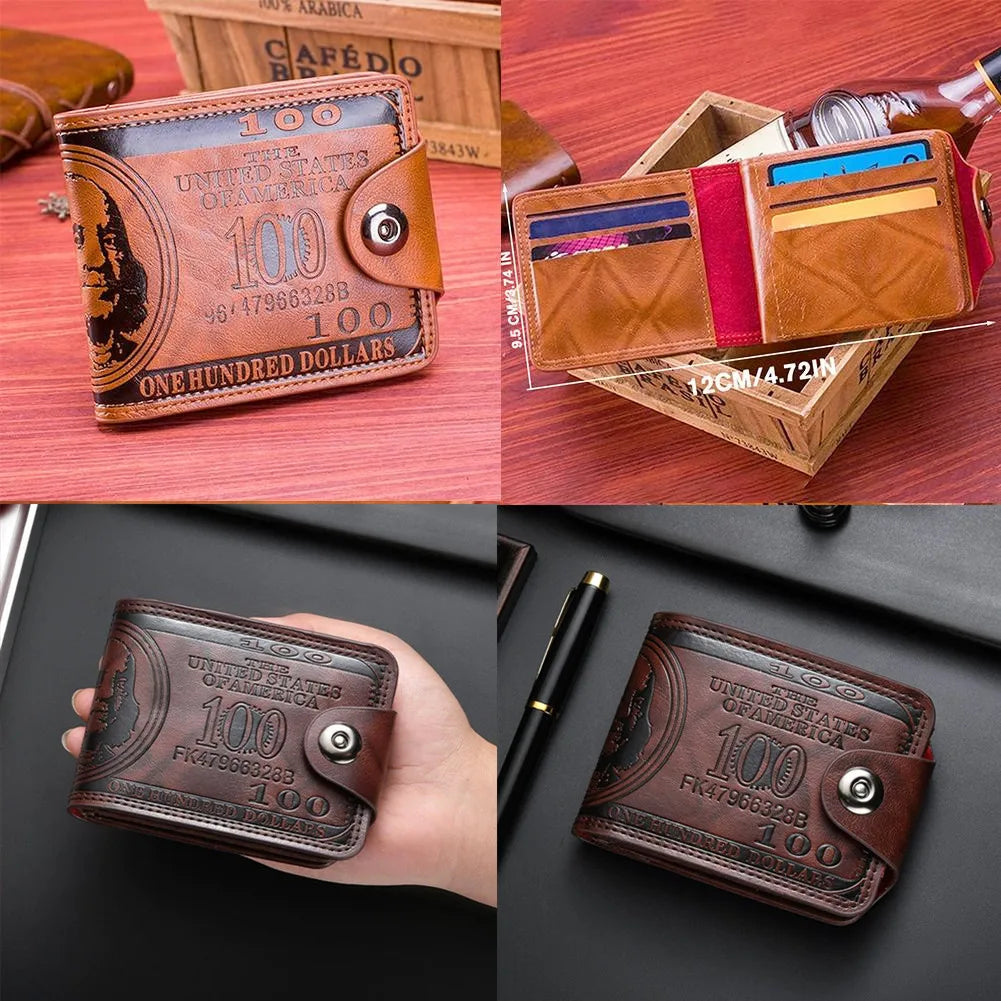 LOR MALE Wallets with 100 US Dollar Pattern Hasp Male Leather Wallet with