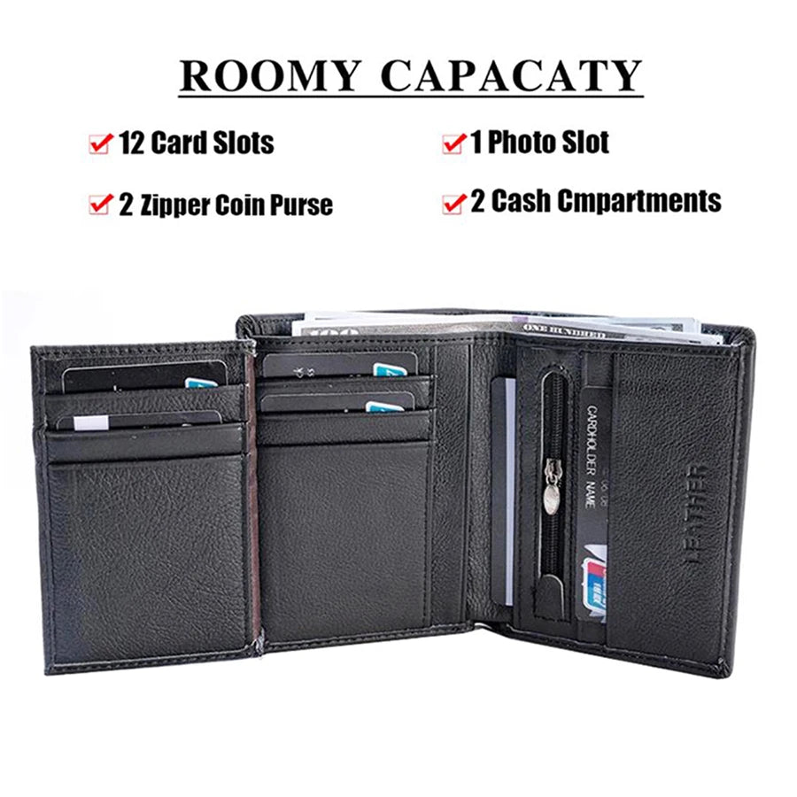 LOR MALE Men Wallet Genuine Leather Wallets Zipper Purse Vertical Business Wallets RFID