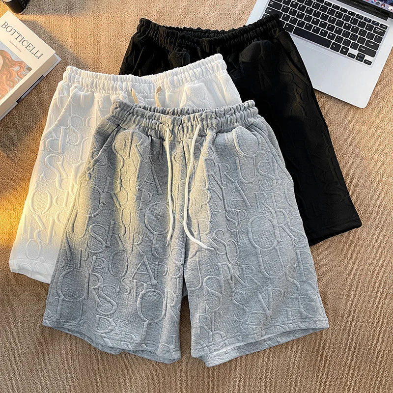 LOR MALE Casual Men's Shorts Summer Trendy Brand American Retro Loose Fit Five-Quarter Length Sporty Style Straight Leg Mid-Low Waist