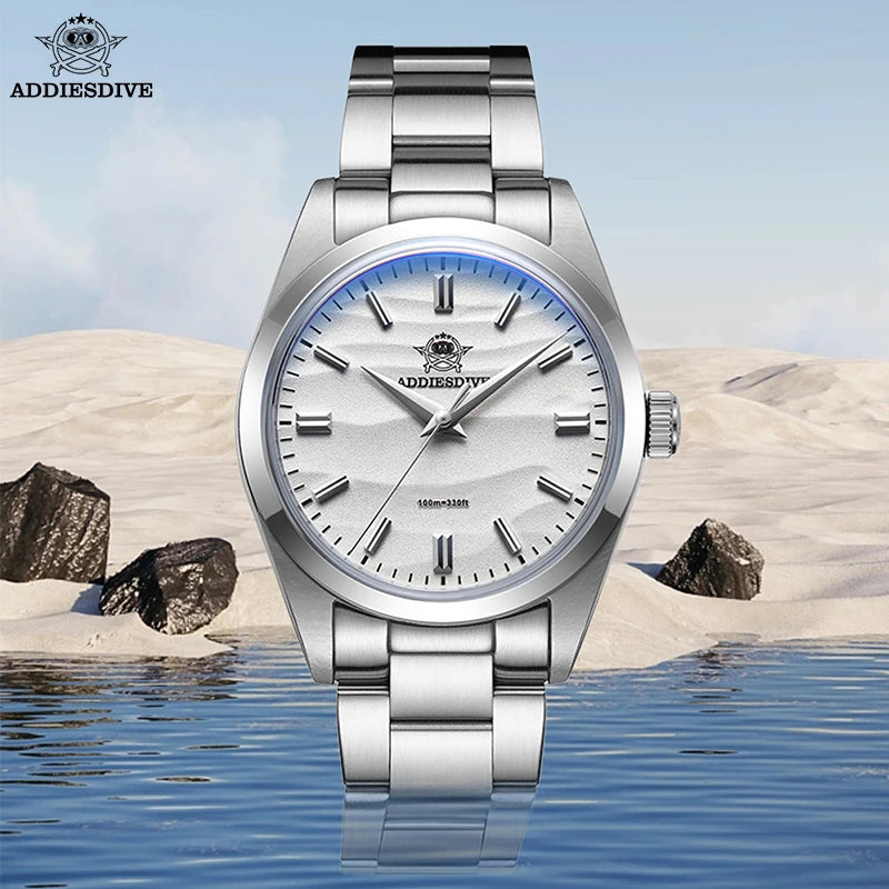 LOR MALE ADDIESDIVE AD2030 Quartz Watch Simple 10Bar Steel Dive Wristwatch Bubble Mirro