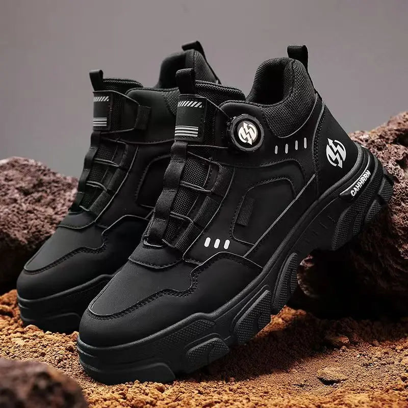 LOR MALE Men's Casual Sporty  Boots High-Top Wear-Resistant Anti-Slip Shoes Comfortable Breathable PU Leather round Toe Boots