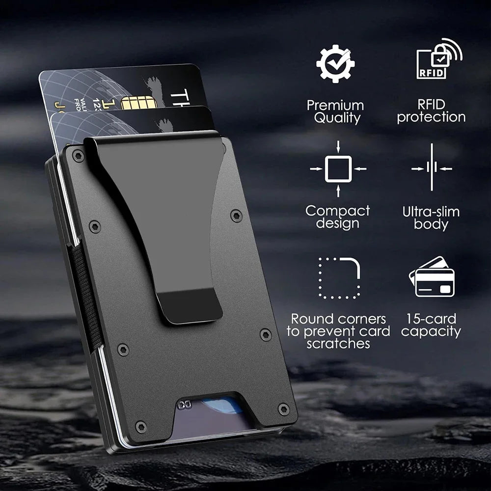 LOR MALE Minimalist Wallet for Men- Slim Aluminum Metal Money Clip Wallet with Clear ID Card Holder, Slim Wallet for Men Holds Up 15 Card