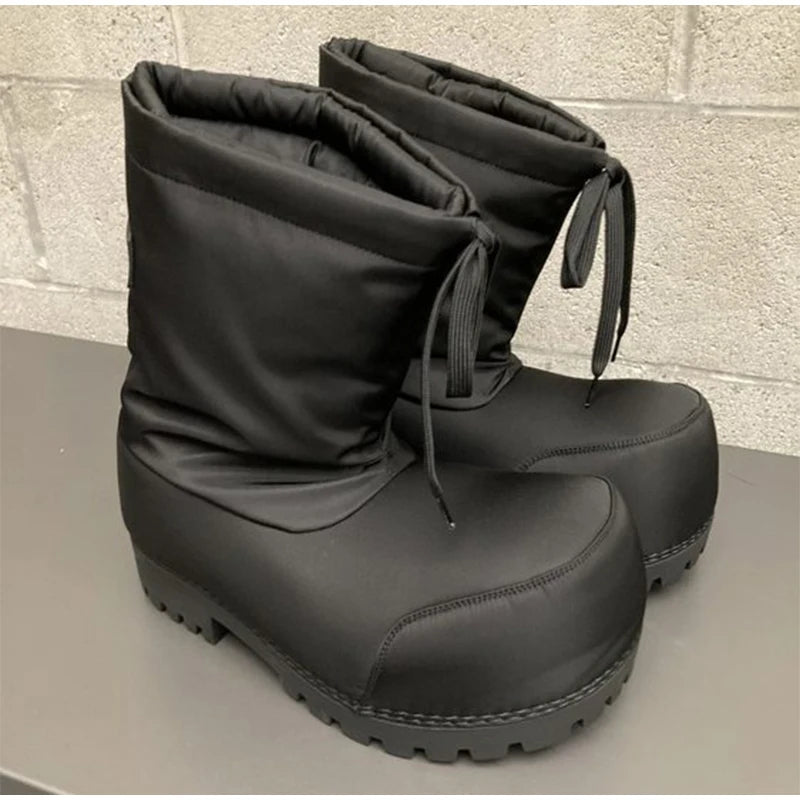 LOR MALE Fashion Gothic Oversized Square Toe Platform Ankle Boots Thick Lug Sole Lace Up Padded Warm Winter Combat Boots Streetwear Shoes