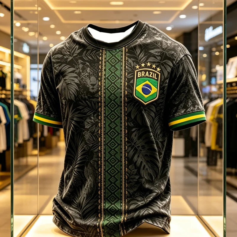 2026 Brazil Themed Fan Printed Football Shirt, Casual and Comfortable Sports Breathable Quick Drying Parent-child T-shirt