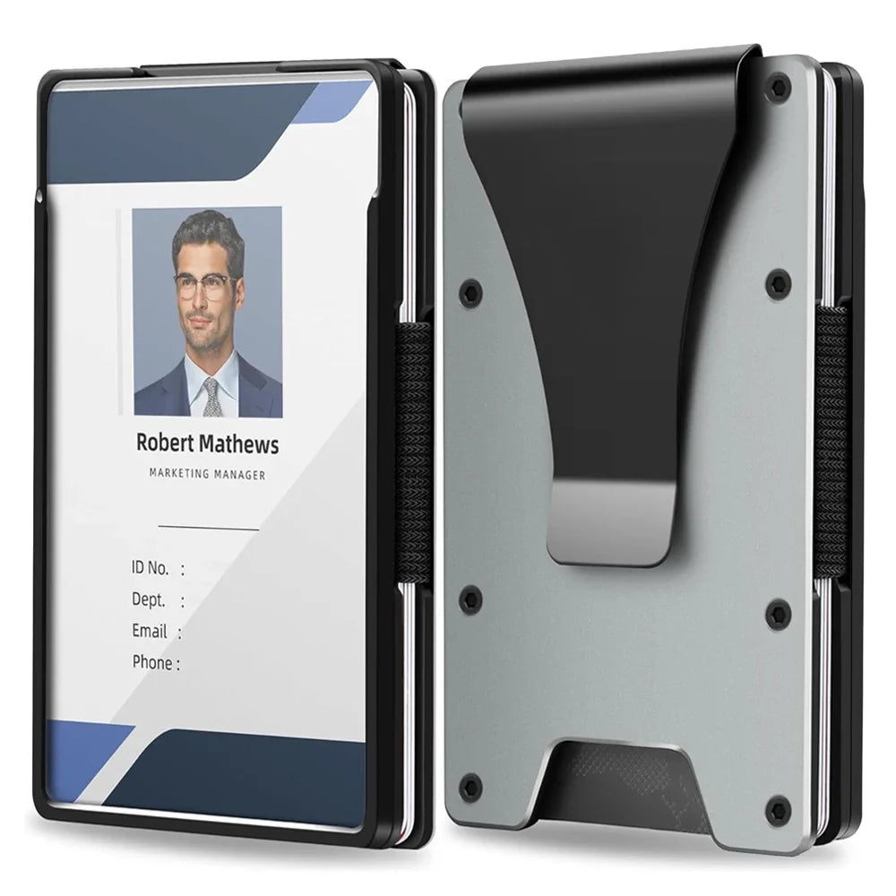 LOR MALE Minimalist Wallet for Men- Slim Aluminum Metal Money Clip Wallet with Clear ID Card Holder, Slim Wallet for Men Holds Up 15 Card
