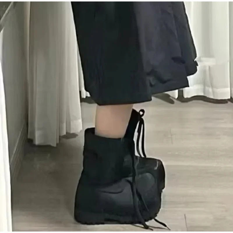 LOR MALE Fashion Gothic Oversized Square Toe Platform Ankle Boots Thick Lug Sole Lace Up Padded Warm Winter Combat Boots Streetwear Shoes