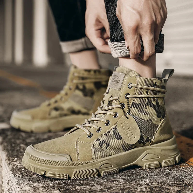 LOR MALE Boots for Men Autumn High Top Camouflage Desert Casual Flats Mens Boot Breathable Non Slip Work Shoes Zapatillas Hombre