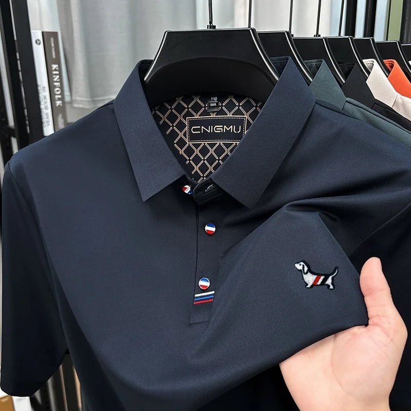 LOR MALE Hot Quality Man Short-Sleeved Polo Shirt Lapel Button Dog Embroidery Spring Casual Elegance T-Shirt Simple Business MensClothing