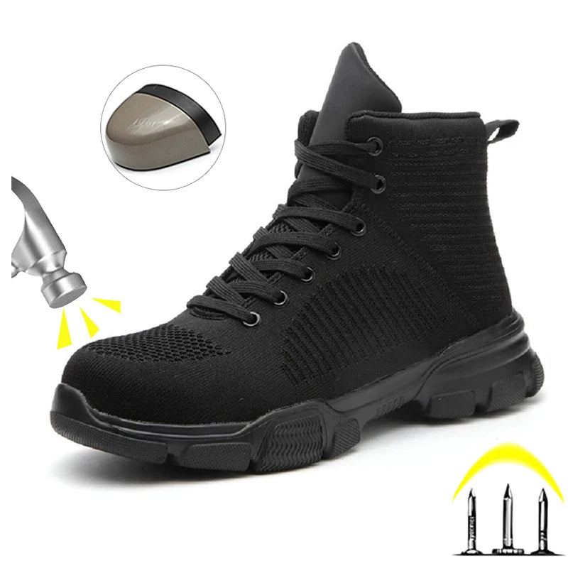 LOR MALE Steel Toe Work Boots Indestructible Safety Shoes Men Women Non Slip Work Shoes Male Tactical Boots Lightweight Protective Shoes