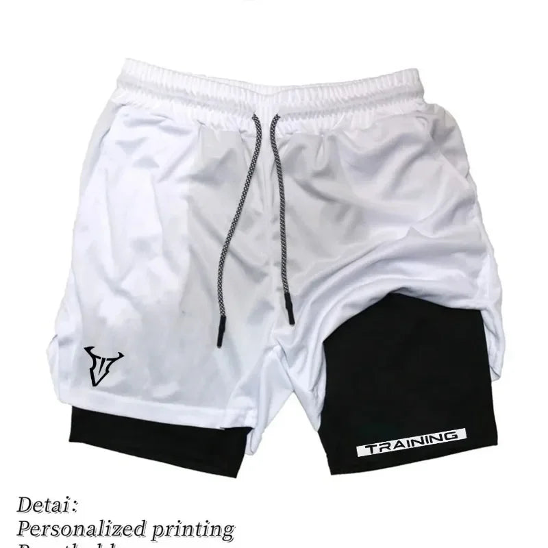 LOR MALE Men Running Shorts 2 in 1 Double-deck Sport Shorts Sportswear Gym Fitness Short Pants Training Jogging Bottom Men's Clothing