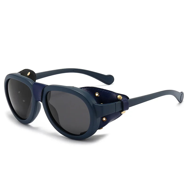 LOR MALE Polarized Sunglasses For Women Men Round Steampunk Leather Eyeglasses Vintage 2