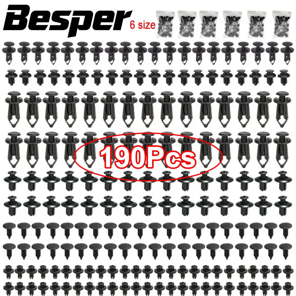 LOR MALE 190pcs Car Retainer Clips 6 Sizes Fasteners Automotive Plastic Clips Kit Auto Trim Panel Clip Mixed Car Body Bumper Rivet