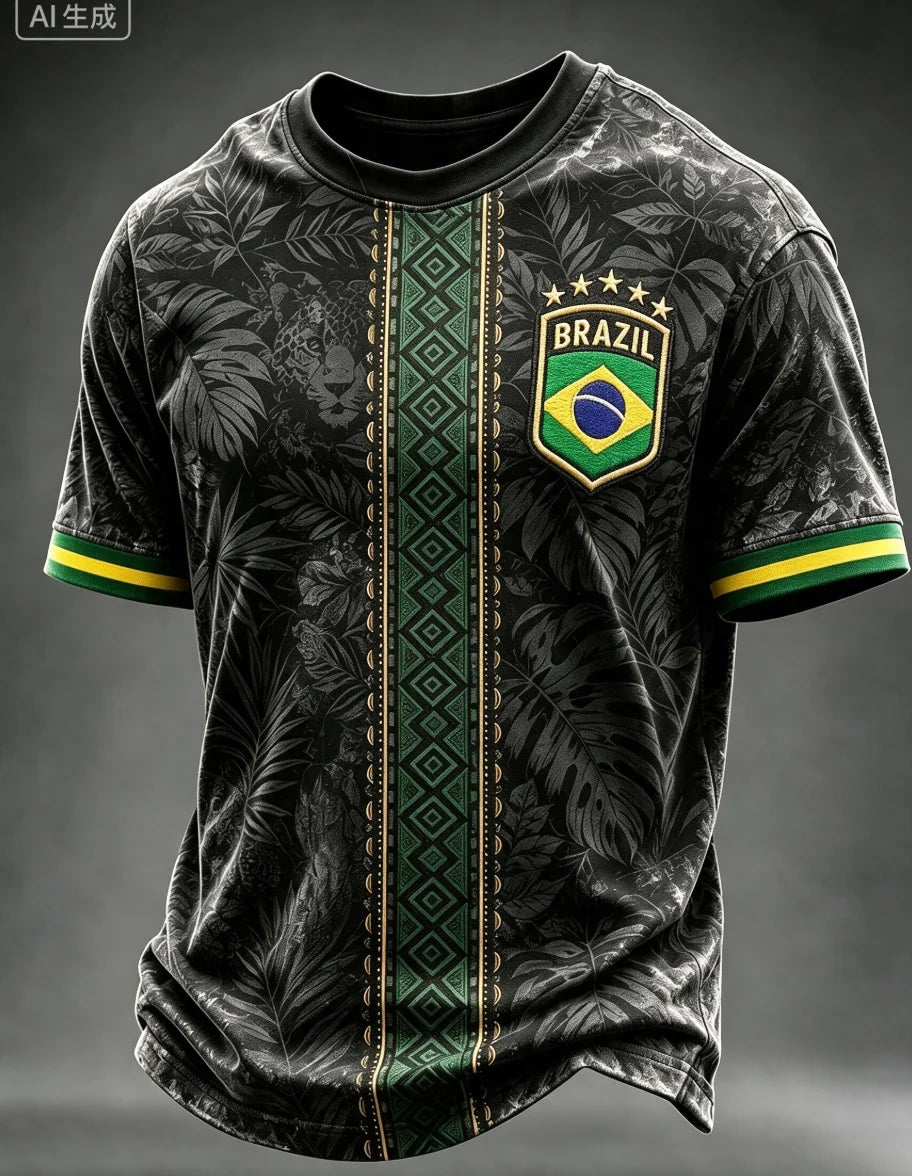 2026 New Brazilian Flag Themed Football Jersey, Fan Friendly Sports Training, Quick Drying T-shirt for Men Family Kids Tees