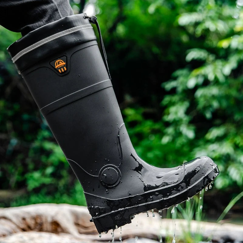LOR MALE Men Rain Boots Steel Toe Platform Boots Waterproof Non-slip Rain Shoes Anti-smash Anti-stab Work Shoes Slip-On Anti Crush Boots
