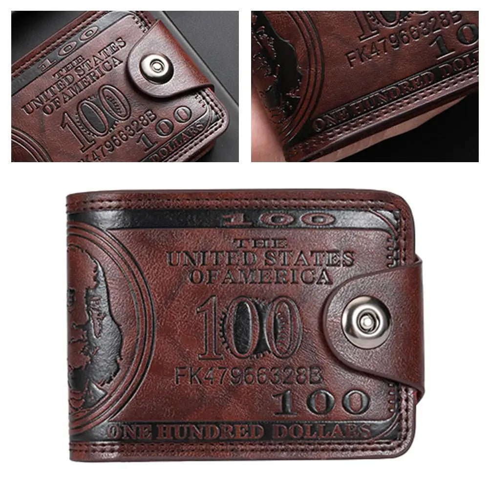 LOR MALE Wallets with 100 US Dollar Pattern Hasp Male Leather Wallet with