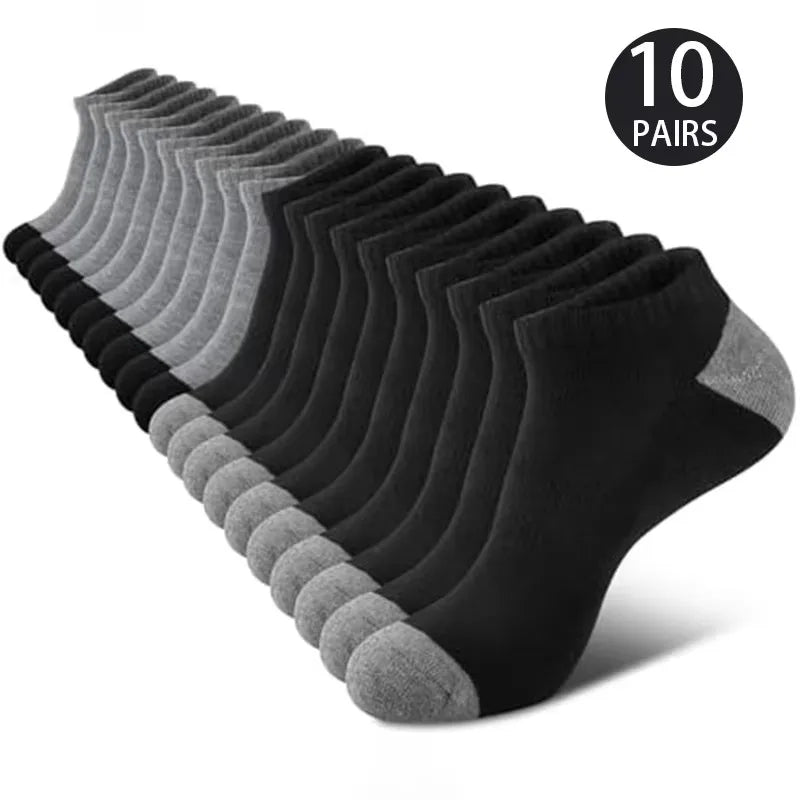 LOR MALE 10 Pairs Of Comfortable Breathable Socks Sweat Absorbing Odor Proof Low Cut Solid Color Socks Suitable For Outdoor Activities