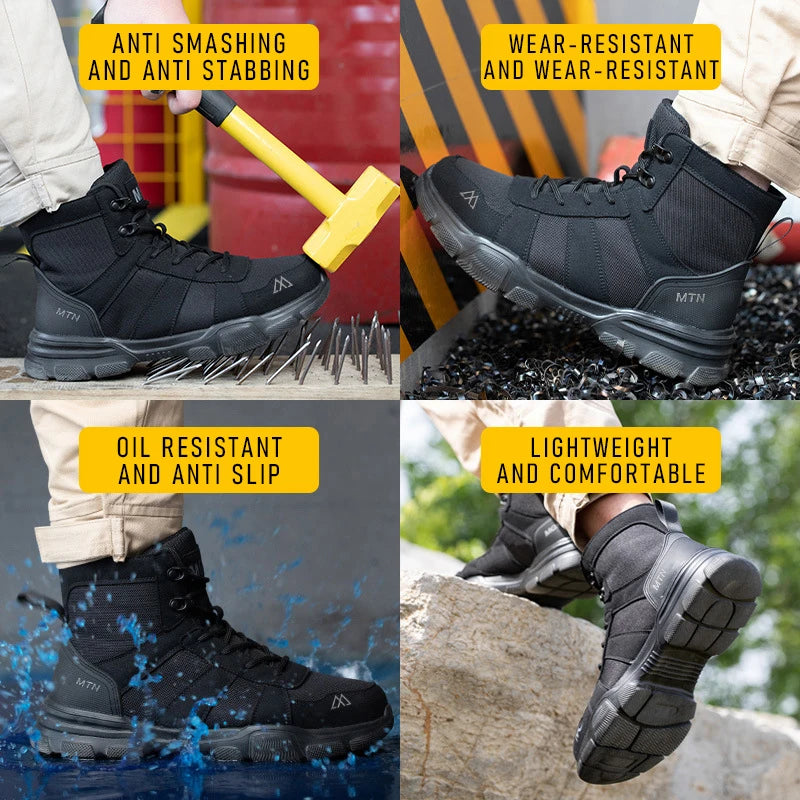 LOR MALE Steel Toe Work Boots Indestructible Safety Shoes Men Women Non Slip Work Shoes Male Tactical Boots Lightweight Protective Shoes